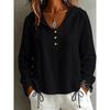 Herbst Winter Mode Lässig Einfarbig Knopf Kapuze Langarm Hemd Damen Oberteil Bluse