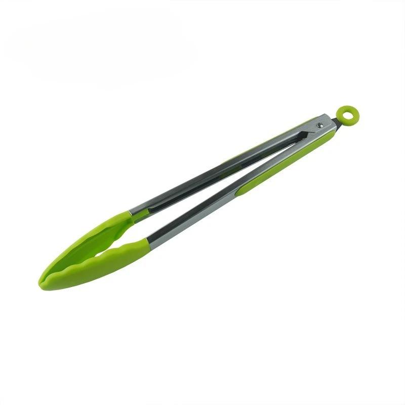 1 Pc Black Silicone Food Tongs, Stainless Steel Food Tongs Outdoor BBQ Clamps for Camping Kitchen Tongs for Baking Steak