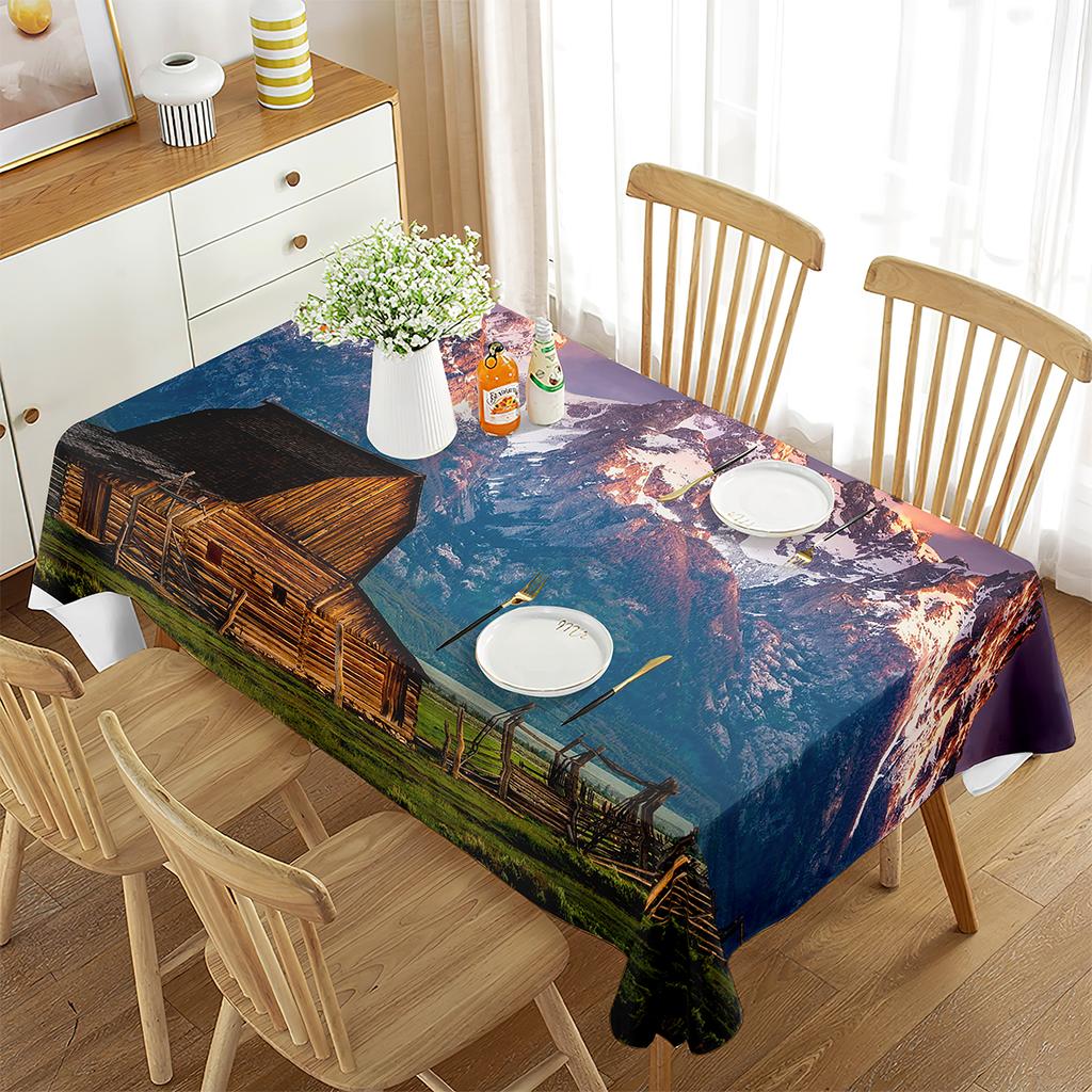 Tablecloth Landscape Waterproof Rectangle Table Cover House Amazing View Countryside Great for Parties, Holiday Dinner, Wedding