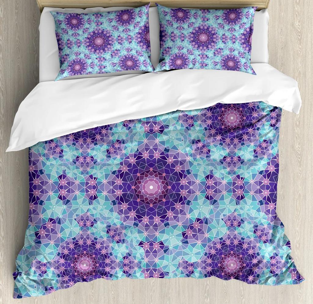Mandala Purple Galaxy Duvet Cover Boho Chic Petal Flower Bohemian Meditation Gypsy Hippie Floral Exotic Retro Decor Women Gifts