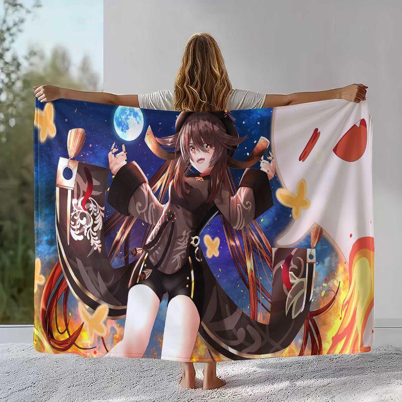 Classic Game Genshin Impact Cartoon Flannel Blanket,Ultra Soft Warm Plush Throw for Home Bedroom Bed Sofa Cover Office Camping