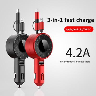 Cargador rápido de teléfono para coche, retráctil, con cable para Huawei 3.0, Apple, Android, tipo C, USB.