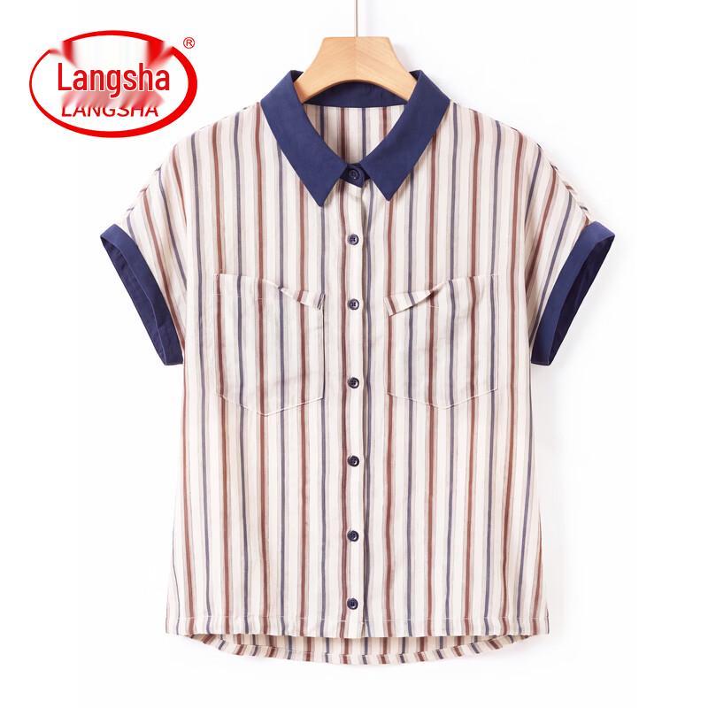 Langsha Women s Striped Short-Sleeve Blouse 3XL