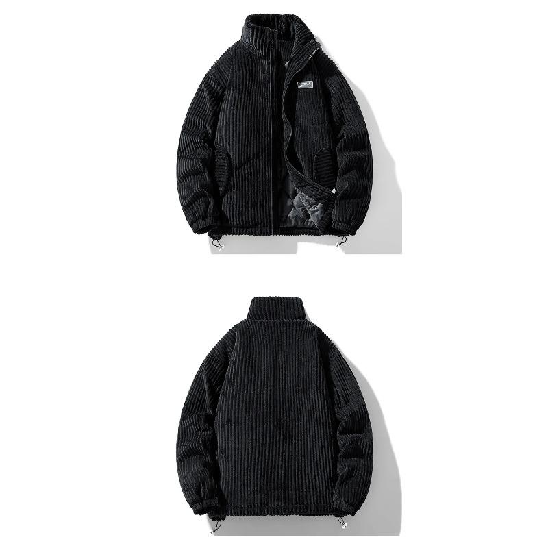 Winter Fashion Casual Parkas Men Stand Collar Solid Color Outerwear Corduroy Thicken Warm Jacket Padded Jacket