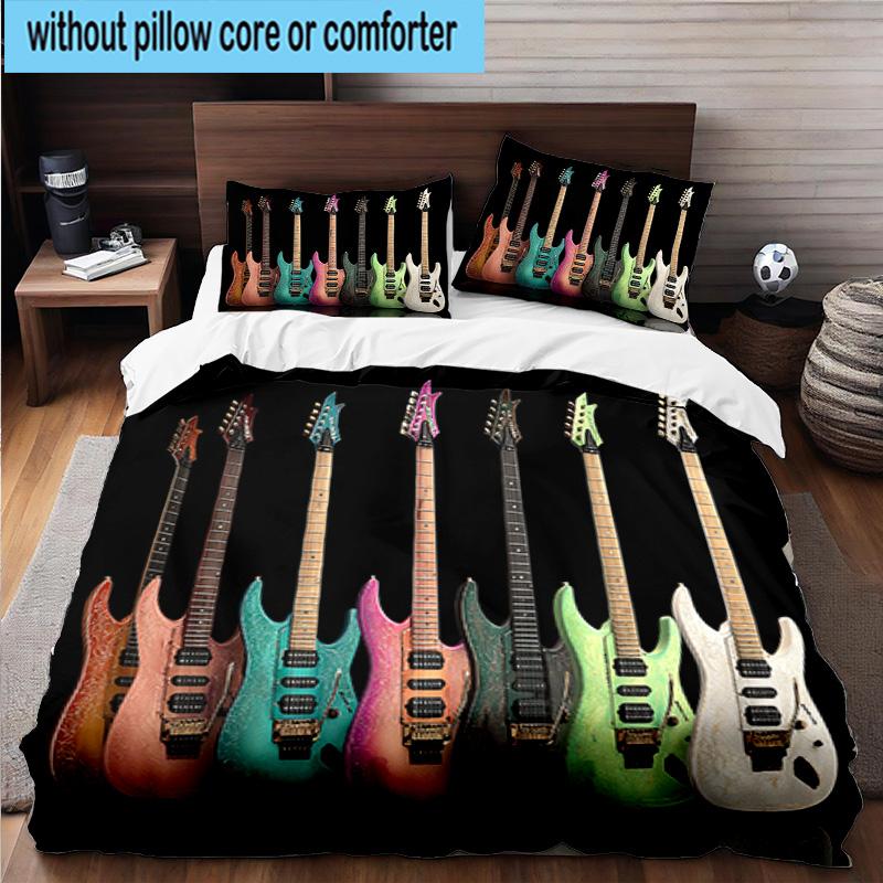 Guitar Collection Diversity 3pcs Bedding,Including 1pc Duvet Cover And 2pcs Pillowcases Perfect for Christmas,Ideal for Bedroom, Dormitory