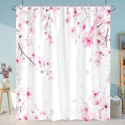Botanischer Duschvorhang mit Blumen Bunte Blumen Grüne Blätter Aquarellkunst Kreative Polyester-Duschvorhänge Badezimmerdeko