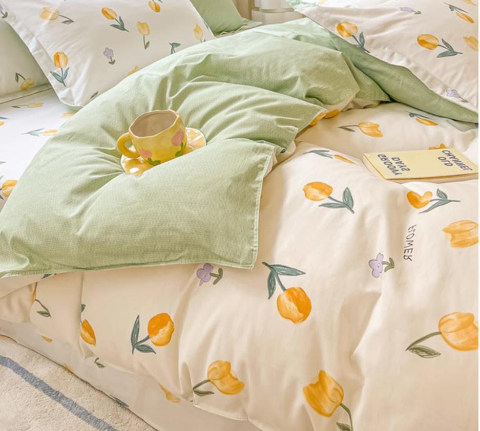 Flower Bedding Set Quilt Duvet Cover and 2pc Pillowcase 100% Cotton Bed Linens Single Double Queen King Full Size Home Textile