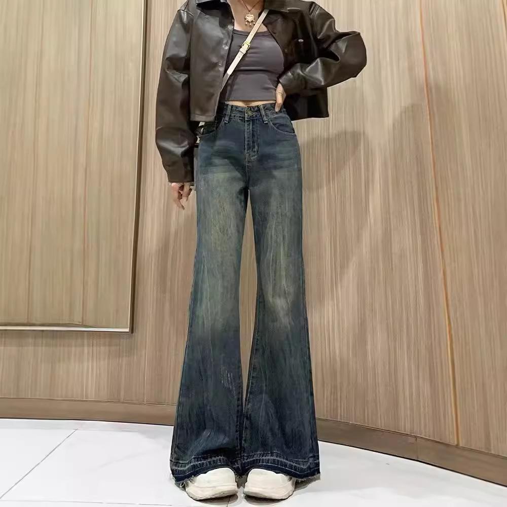 2024 Women s Autumn Micro Flare Jeans - Petite Loose Fit American Style Bell Bottoms S