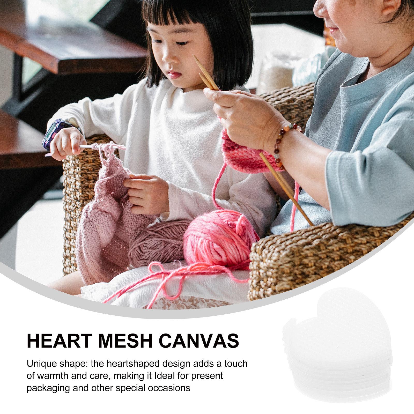 30 Pcs Craft Supplies Mesh Canvas Embroidery Cross Stitch Crochet Heart Shape Blank 7.5X7.5X0.1CM