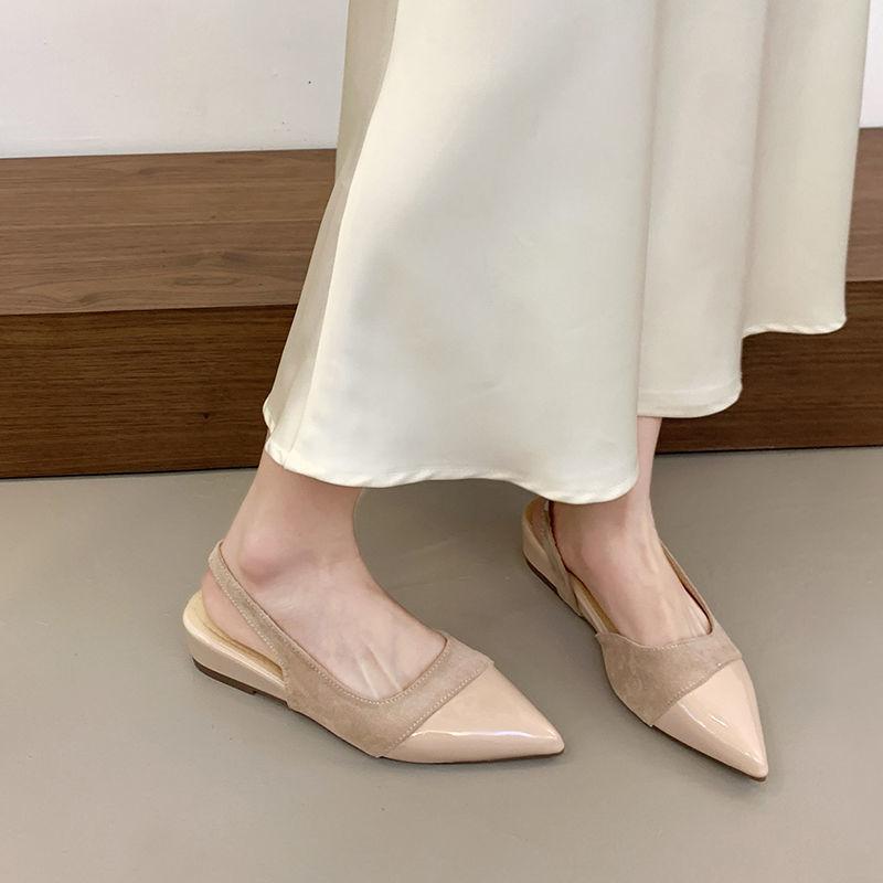 Splicing Shallow Mouth French Pointed Head One Pedal Single Shoes Women's 2025 Fashion Versatile Low Heel Rear Air Commuter Bag Head Sandals