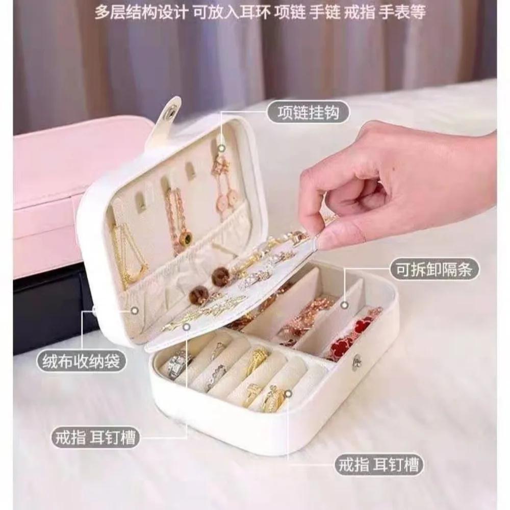 Portable Jewelry Box Jewelry Organizer Display Travel Jewelry Case Boxes Button Leather Storage Zipper Jewelers