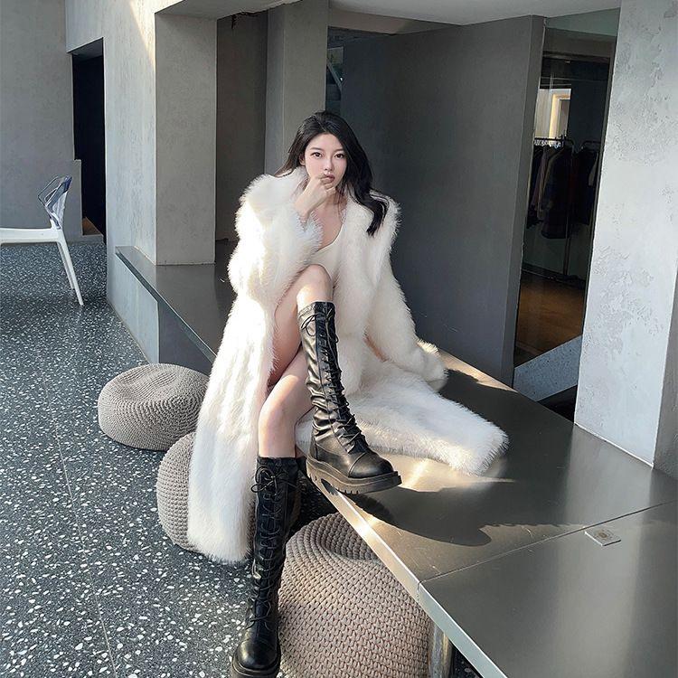 

Новая высококачественная шуба из искусственного лисьего меха, темная серия, средней длины, толстая, экологичная, хлопковая куртка для женщин M