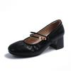 Mary Jane women's shoes 2025 spring and autumn new thick heel shallow mouth single shoes women's medium heel soft leather French temperament small lea