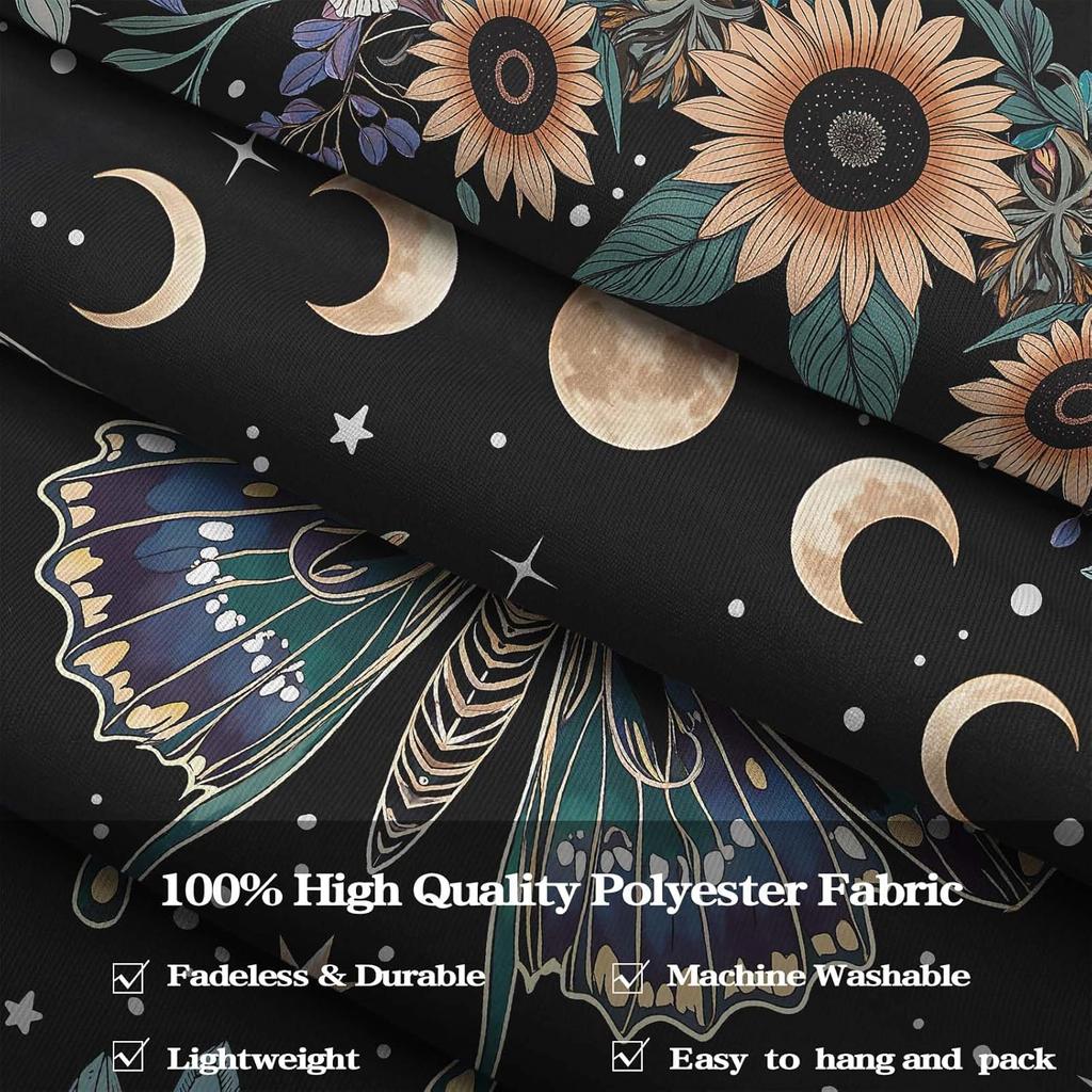 Faxdong Boho Green Butterfly Tapestry, Aesthetic Triple Moon and Sunflowers Crystal Tapestries, Moth Mystic Decor for Bedroom Living Room