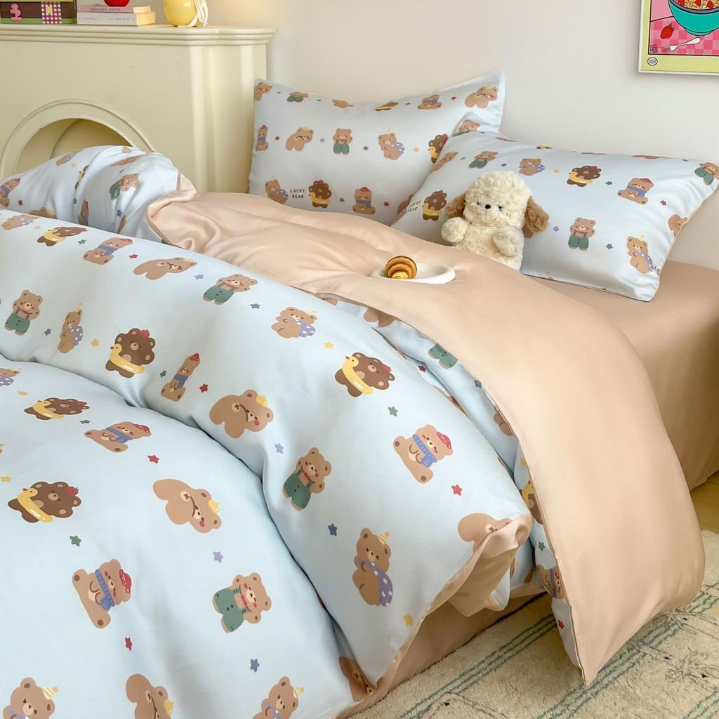Summer Cartoon Anime Cool Moisture-wicking Breathable Washed Polyester for Quilt Cover Naked Sleeping Bed Sheet Student Set
