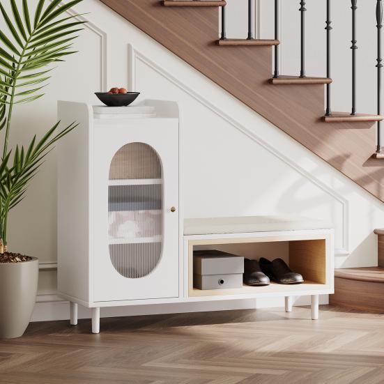 Shoe Cabinet Large Capacity Strong Load Bearing Dustproof Upholstered Seat with Bench Store Shoes Smooth Edge Shoe Changing Stool