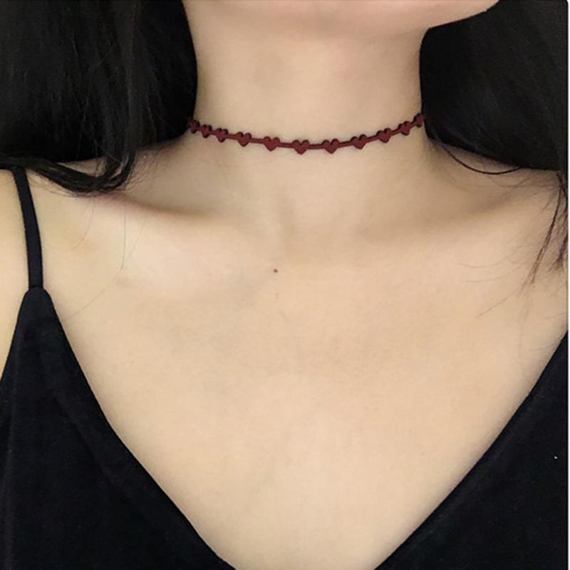 Gothic Punk Lace Choker Necklace For Women Teens Girls Rivet Heart  Collar Necklace Rock Fashion Jewelry Gifts Party  Necklace