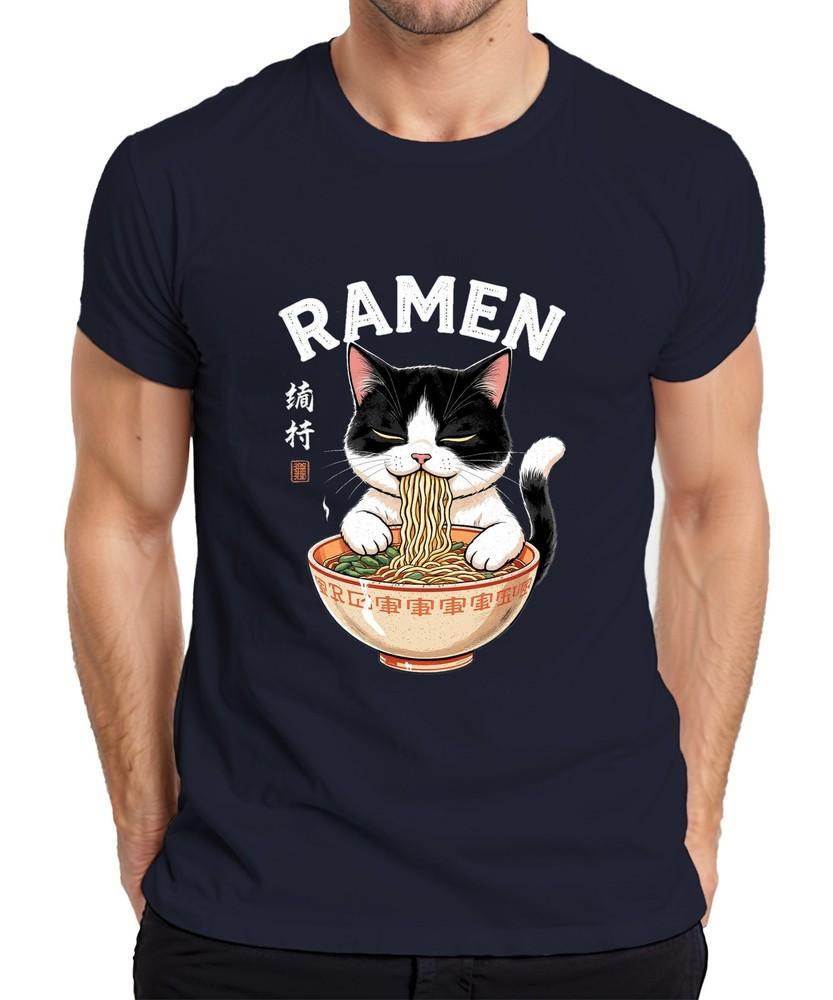 Raunisex Cat Noodles Food Japanese Funny Gift Vintage Unisexs Tshirt S