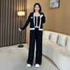 Spring Knit Korean Casual Patchwork Outerwear Camisole & Long Pants 3-Piece Plus Size Women's Set