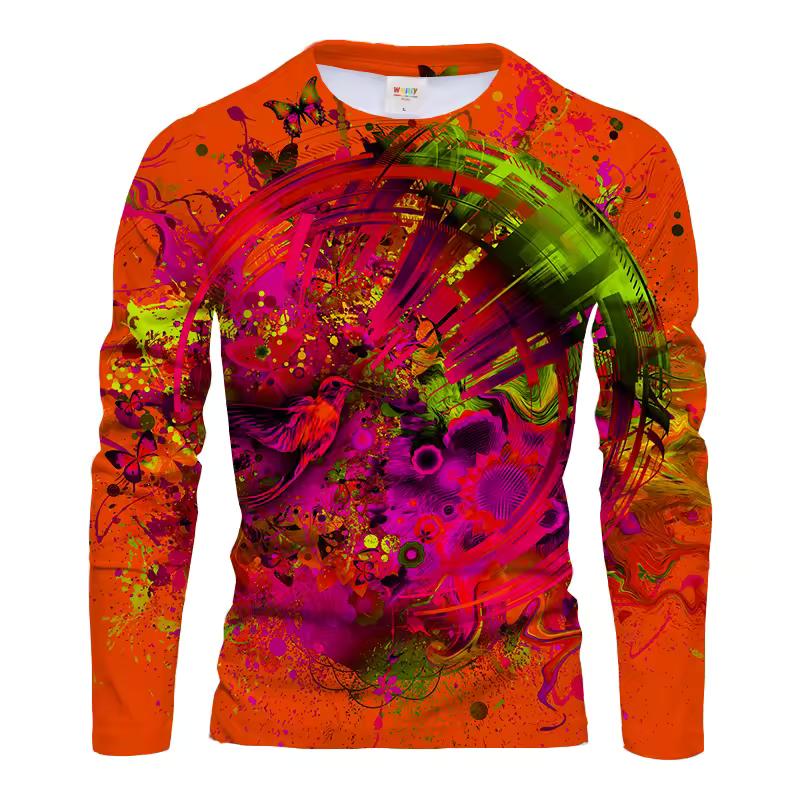 Fashion Colorful Graffiti 3d Printed Men's Long Sleeve Top Trend Creative T-Shirt Casual Loose O Collar Quality Comfortable Top