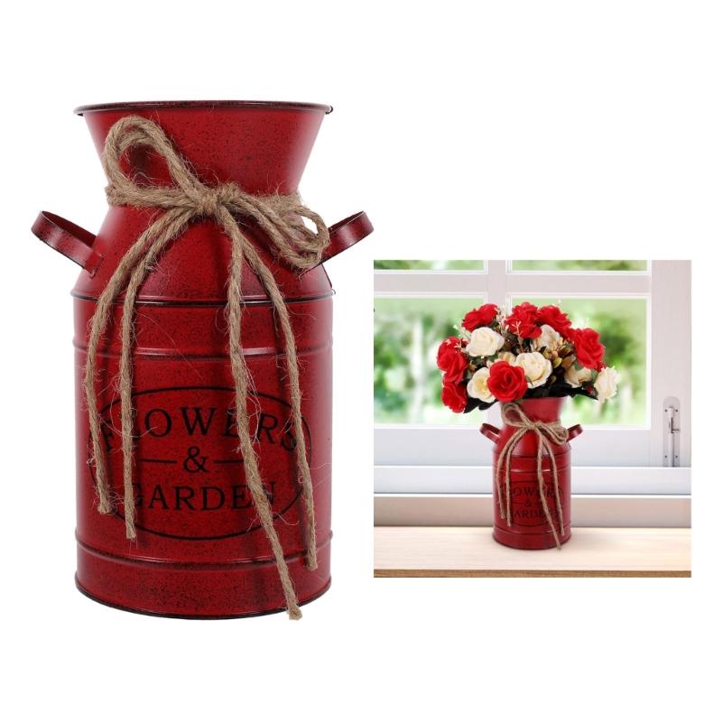 Shabby Chic Metal Flower Vases Farmhouse Decors Antique Milk Can Jugs Pitcher Storage Container For Bathroom Kitchen
