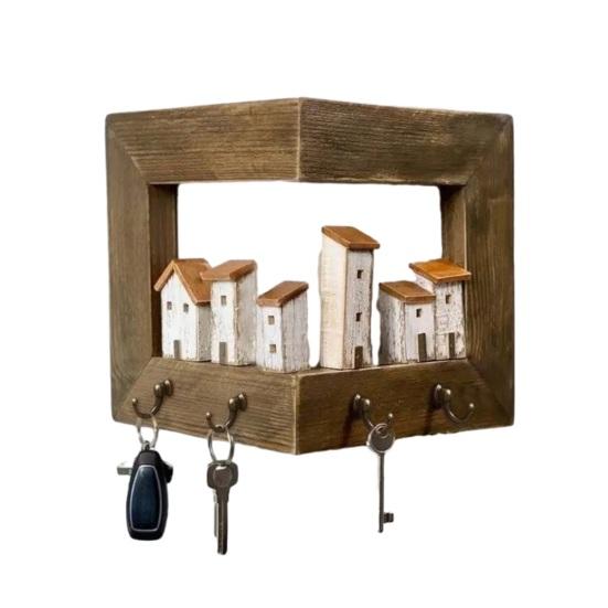 

Wall Hooks Natural Wood Grain Hook with House Decoration Minimalist Style Organizer for Coats Bags Keys Towels A