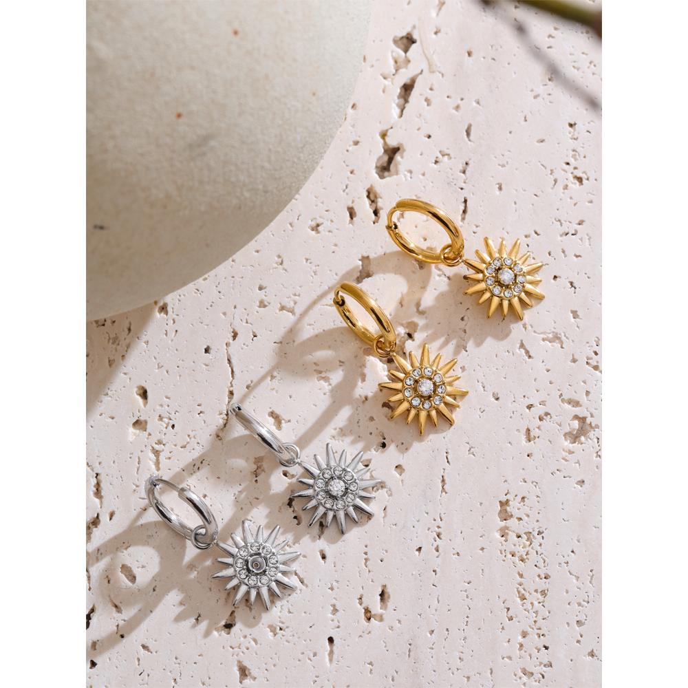 Eetit Exquisite Inlaid Zirconia Sun Drop Hoop Earrings for Women Stainless Steel Delicate Daily Jewelry Hypoallergenic