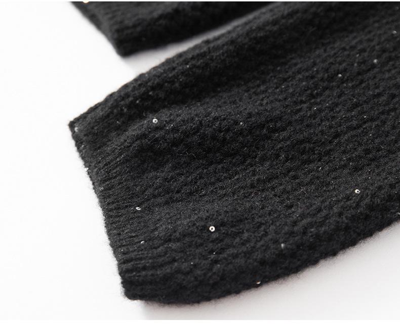 Sequin-Embellished Round Neck Cashmere Women's Loose Knit Sweater Cardigan