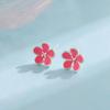 Cute Literary Flower 925 Sterling Silver Pink Epoxy Crystal Stud Earrings