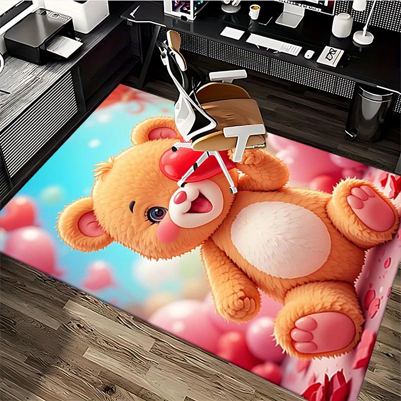 1pc Anime Teddy Bear Heart Chair Mat - Anti-Slip Office Rug for Home Decor, Seasonal Gift, Suitable for Office, Living Room, Bedroom, Game Room & Dorm