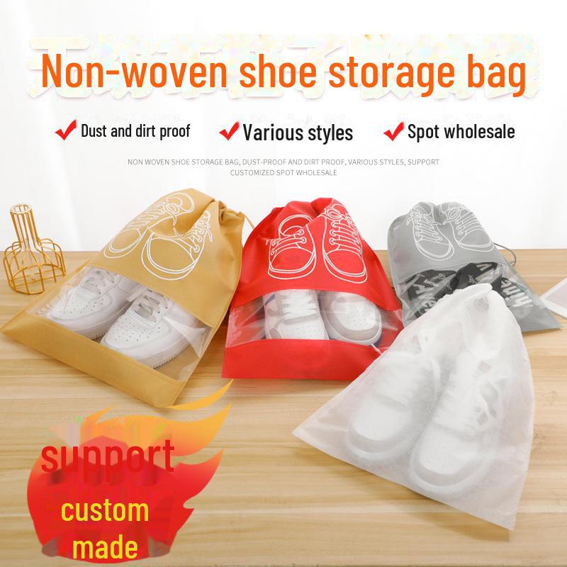 Travel Shoe Bag - Gray Non-Woven Drawstring Storage for Shoes and Clothes