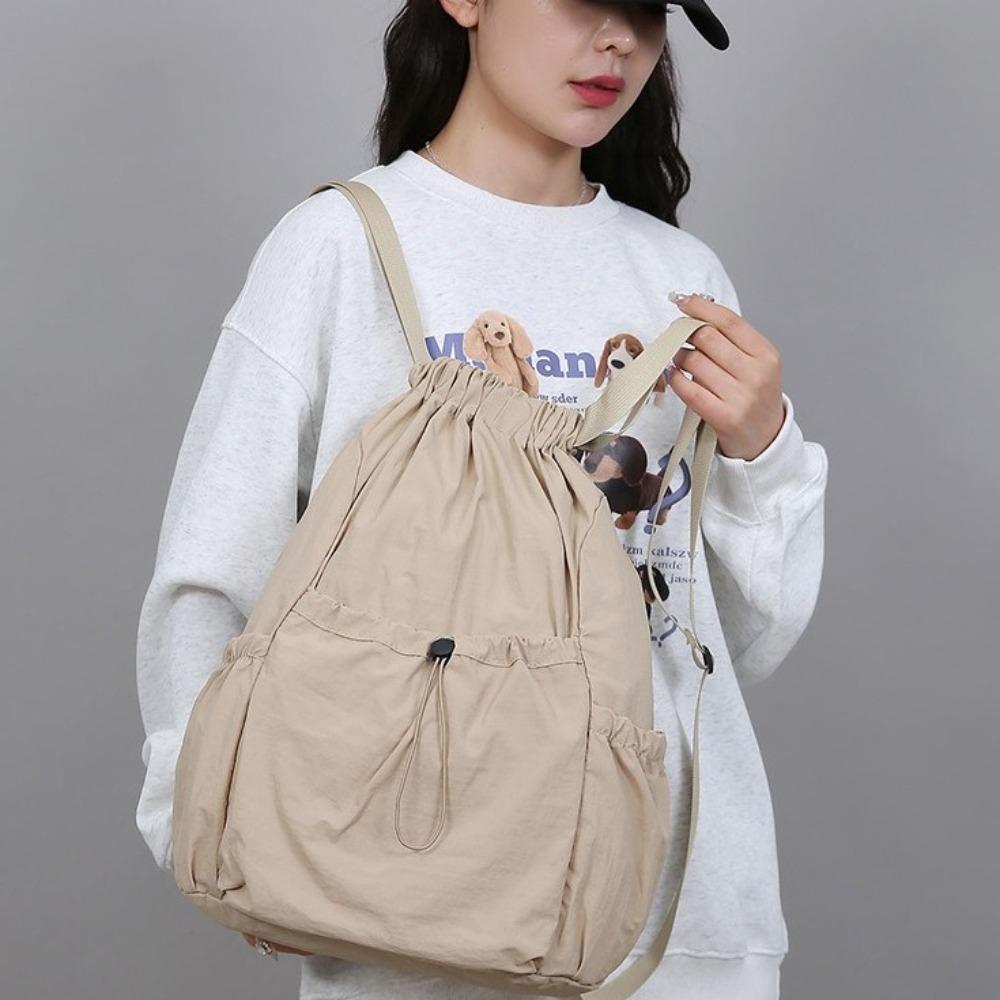 Korean Style Travel Backpack Solid Color Student Schoolbag Casual Drawstring Backpack  Sports