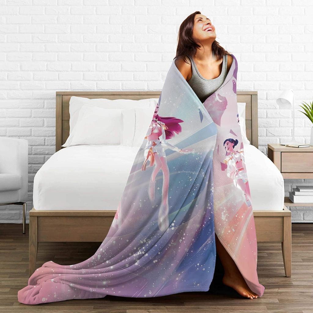 Warm Soft Blankets KPop Demon Hunters Golden Music Throw Blanket Flannel Bedspread For Living Room Street Trend Sofa Bed Cover