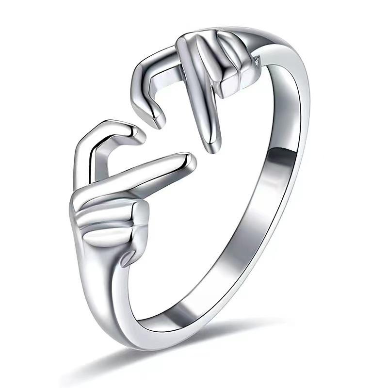 Ring Women Hug Love You Fashionable European and American Heart Shaped Open Ring Ring