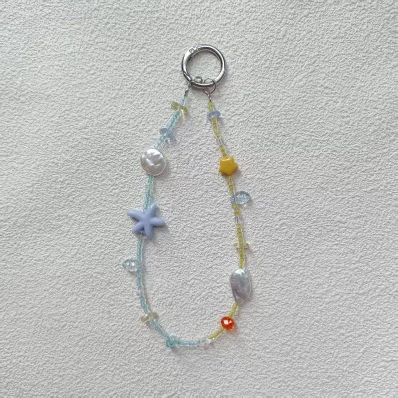 1pc Summer Cute Starfish Beaded Wristlet Versatile Phone Case Car Keychain Bag Charm Accessory Handbag Chain Pendant Accessories