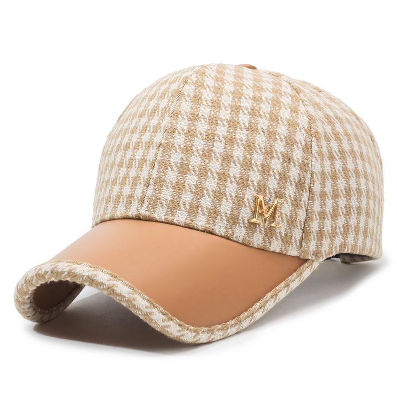 Spring Summer Houndstooth Baseball Cap Women Ponytail Cap Empty Top Hat