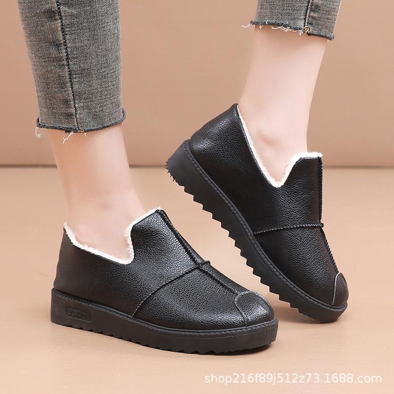 Winter women's cotton shoes non-slip, waterproof and snow-proof thickened and velvet mother warm flat-bottomed snow boots short boots