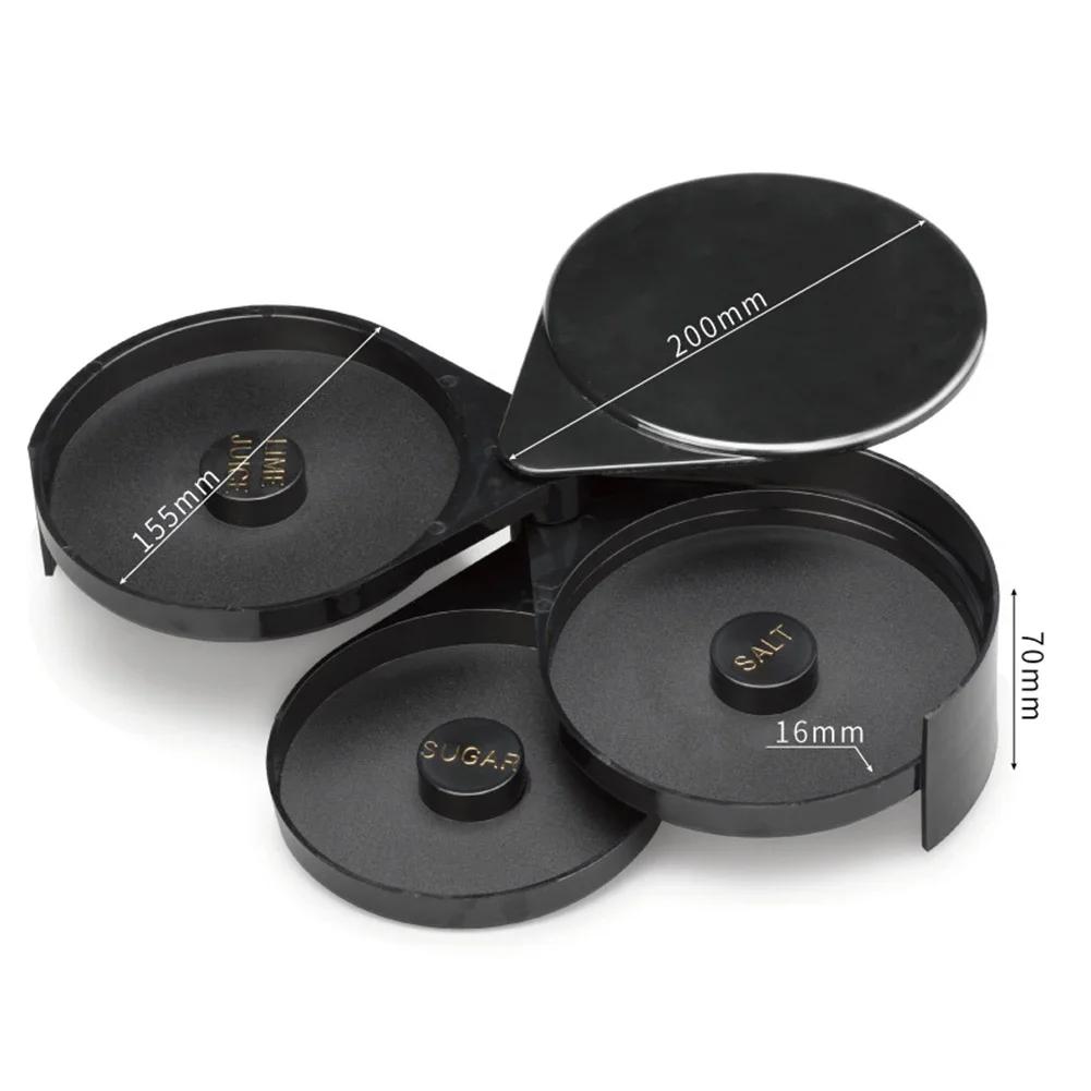 

3-х уровневый вращающийся бокал для сока лайма из АБС-пластика, барный аксессуар для вина, соль, сахар, смешивающий коктейль, кейс для инструментов бармена чёрный