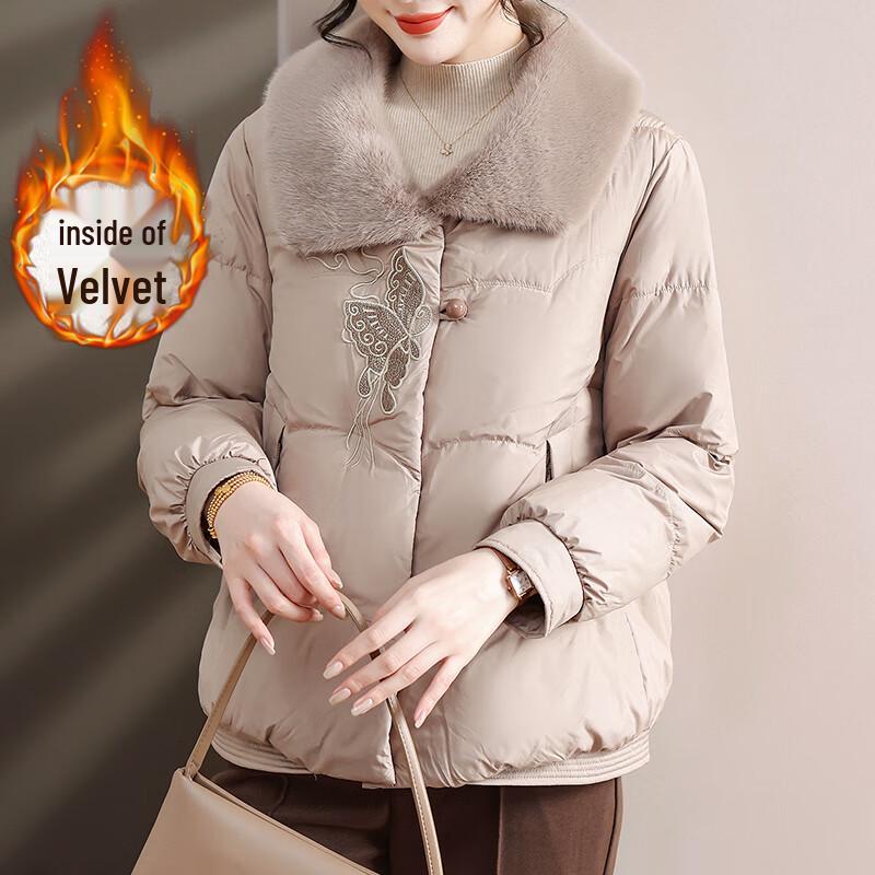 

XUEXI Women s Winter Fleece-Lined Lapel Padded Jacket XL