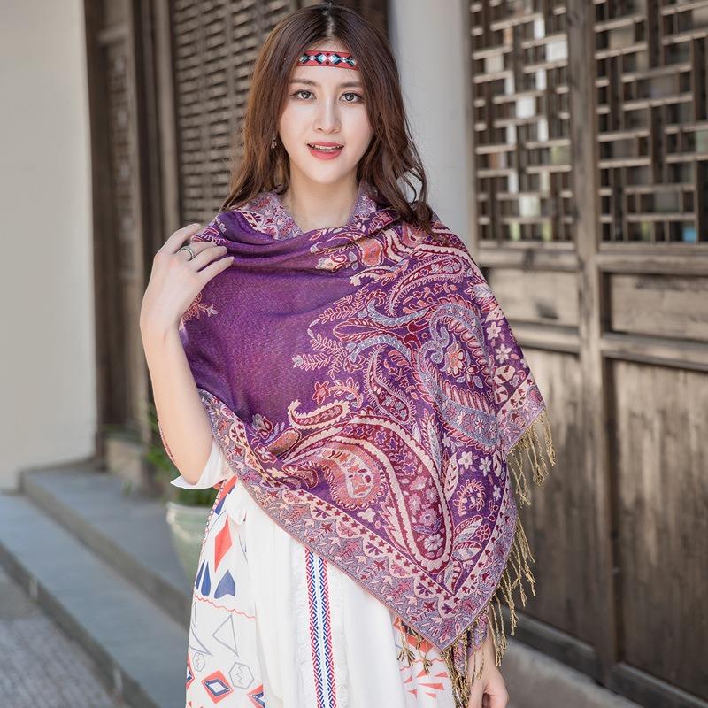 Women S Ethnic Jacquard Paisley Travel Scarf Thick Long Air Conditioning Shawl