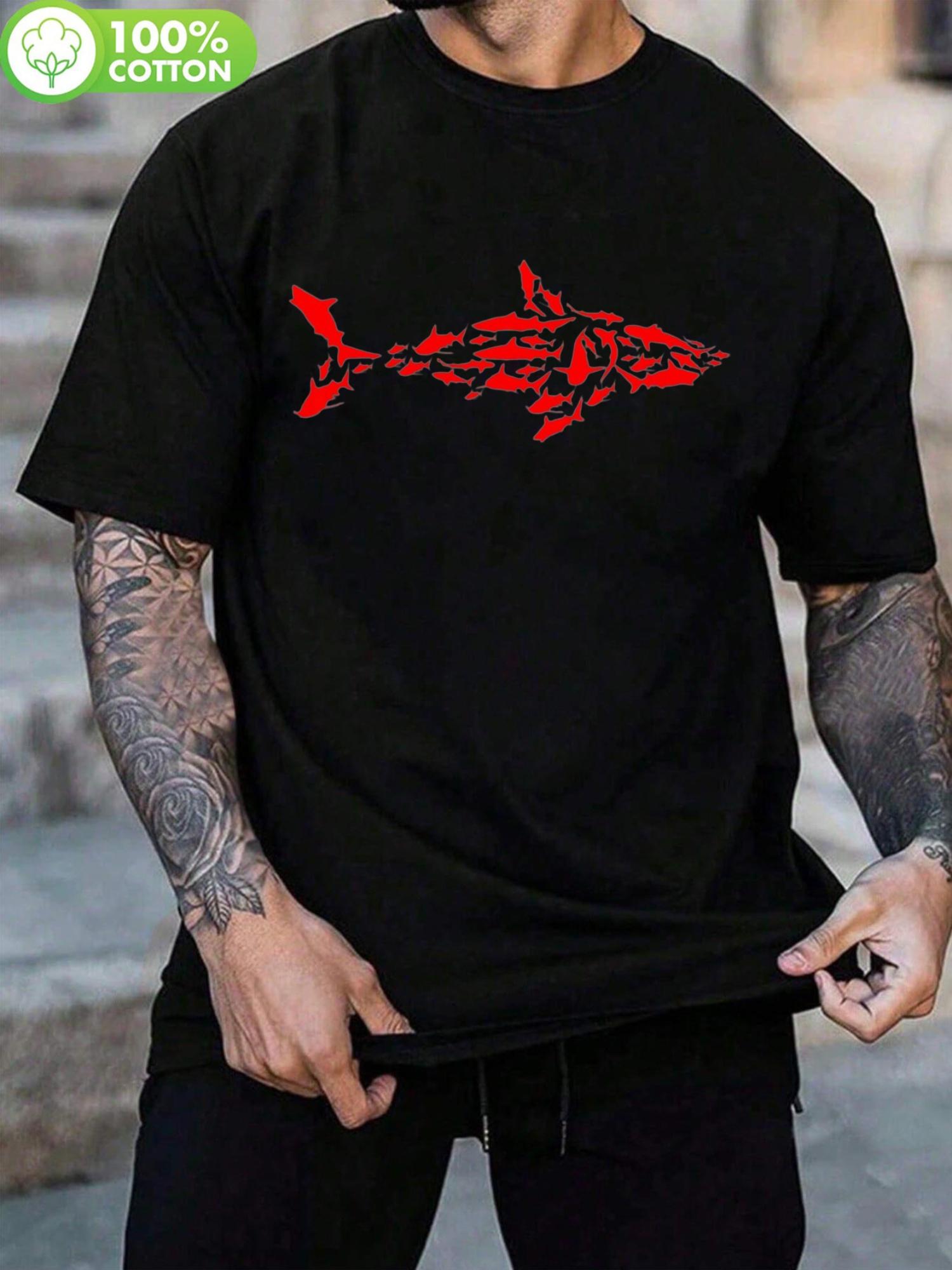 Vintage Great White Shark Printed Cotton T-shirt - Casual Crewneck XL