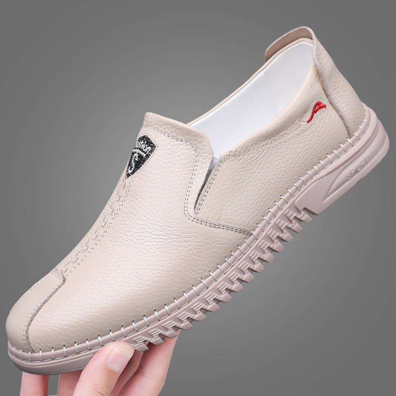 Leather Little White Shoes Board Shoes Men's Loafers Summer Soft Leather Middle-aged Dad Shoes One Pedal Casual Leather Shoes Men's Shoes