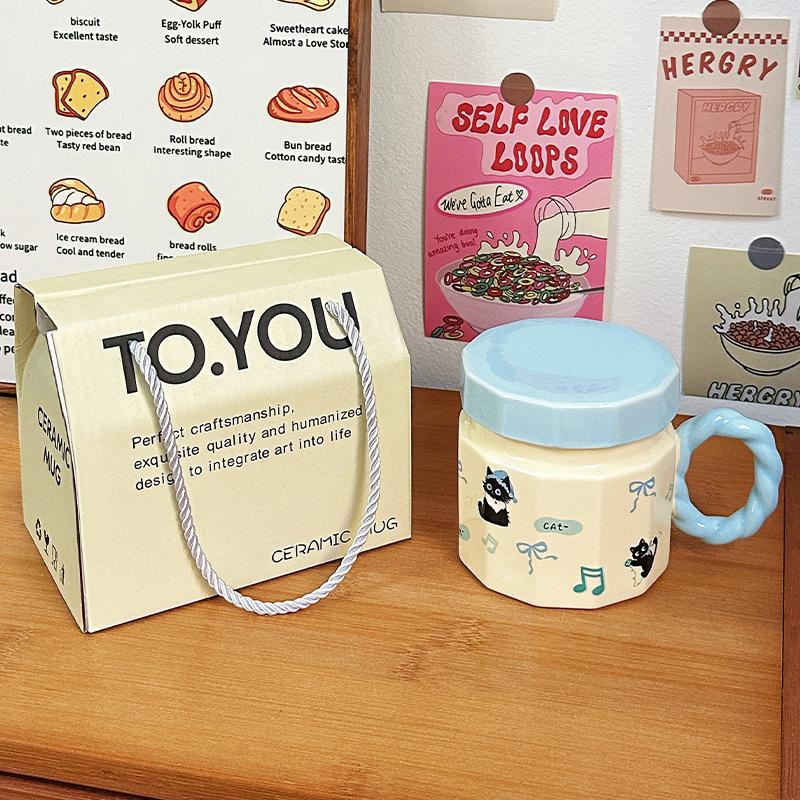 Birthday Gift Cup for Women Mug with Lid Creative Cartoon Ceramic Cup Souvenir Home Water Cup Coffee Cup Men
