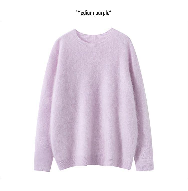 Seamless Cashmere Women's Loose Brushed Sweater - Round Neck Pullover Base Layer Jacket