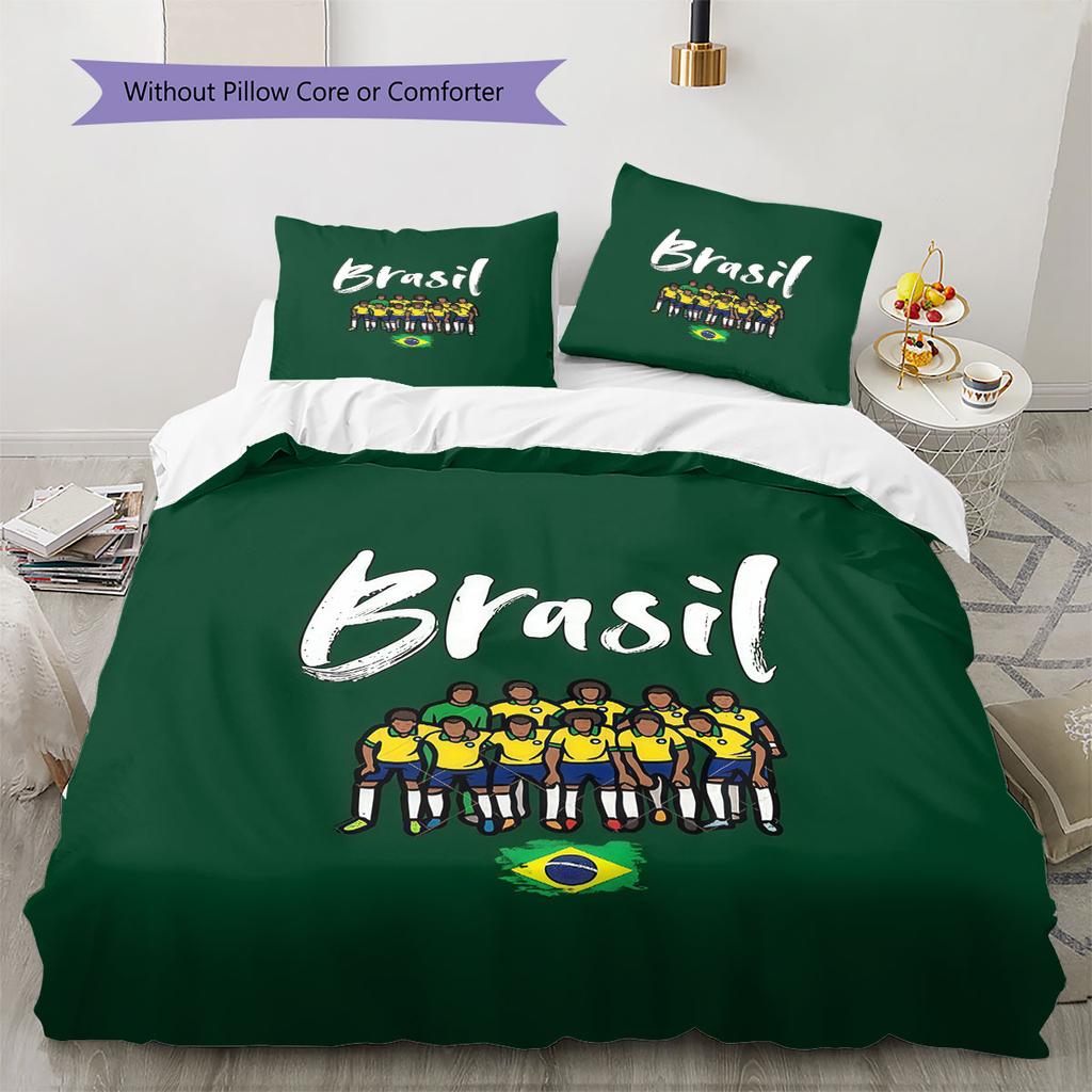 Brasilien Nationalmannschaft Muster Bettwäsche, Steppbett Set Bettbezug Kissenbezug Haus Geburtstag Geschenk(1 Bettbezug + 2 Kissenbezüge, ohne Füllung)