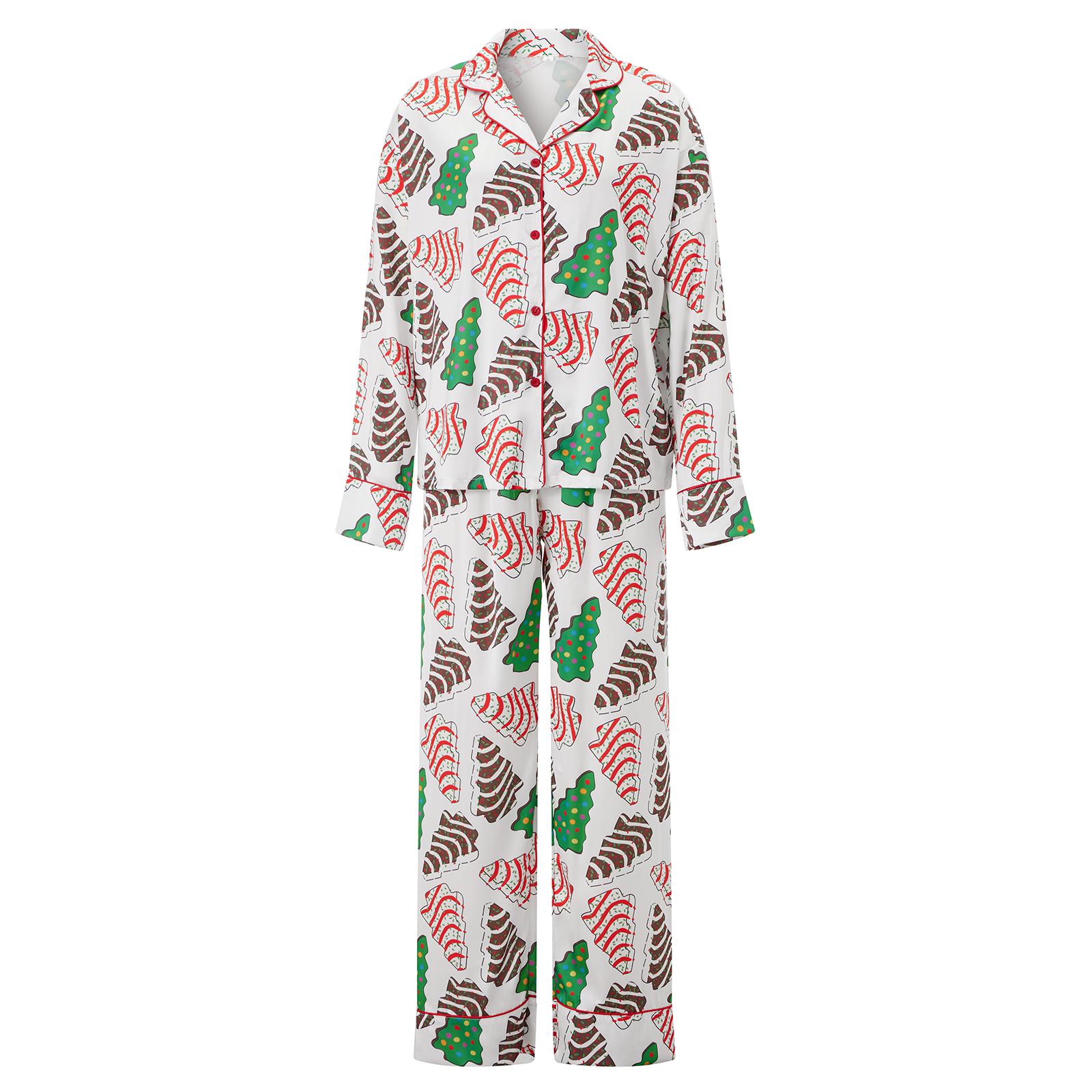 

Женский пижамный комплект из 2 предметов с длинными рукавами, лацканами, рождественским узором, принтом, застежкой на пуговицы, рубашкой и брюками XL
