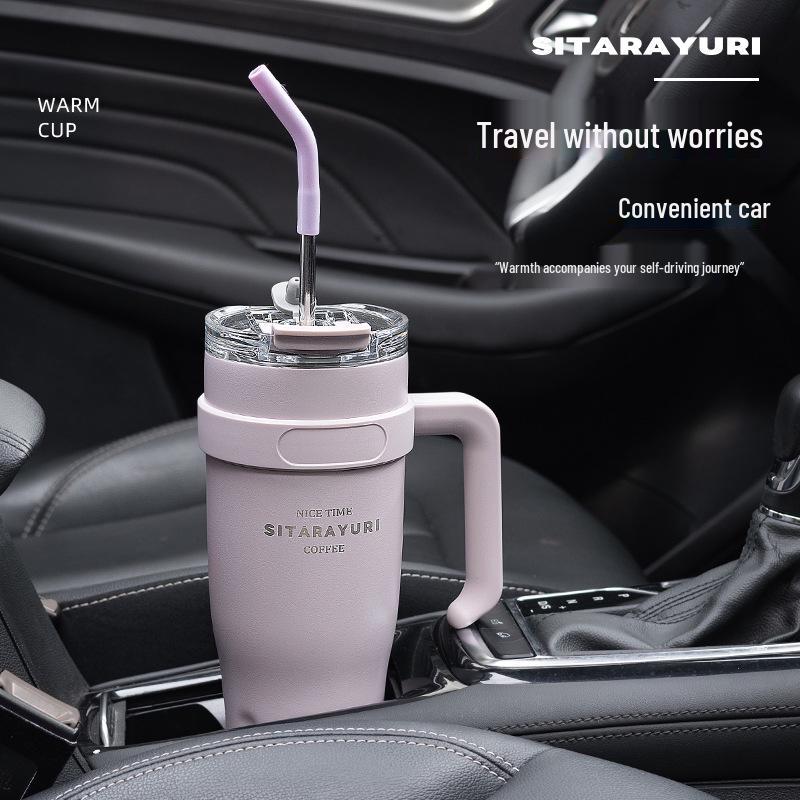 Multi-Purpose Portable Drinkware: Office & Outdoor Coffee/Water Cup with Straw and Handle.