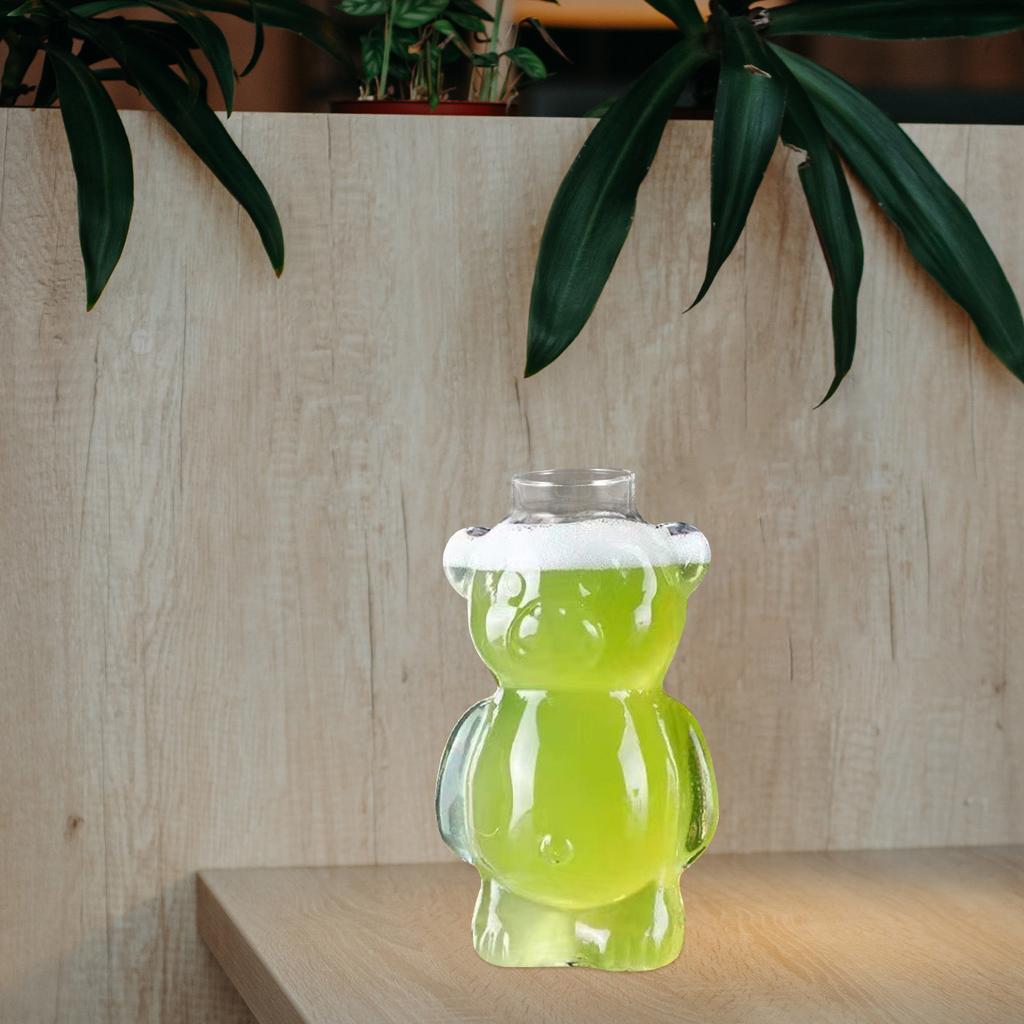 Cute Bear Shaped Glass Cup 300Ml Clear Drinking Mug for Water Juice Tea Cocktail Wine Home Bar Restaurant Use Cartoon Beverage