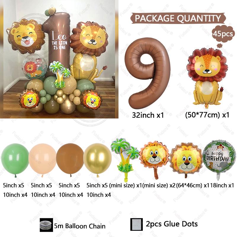 45pcs Jungle Animal Theme Balloon Chocolate Number Balloon Set Cartoon Animal Festival Supplies Childrens Birthday Party Decorat