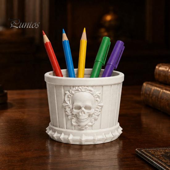 Gothic Stationery Organizer Skull Pen Holder, 3D Printed PLA Organizer, Decorative Statue Halloween Theme Container for Makeup Brushes And Office